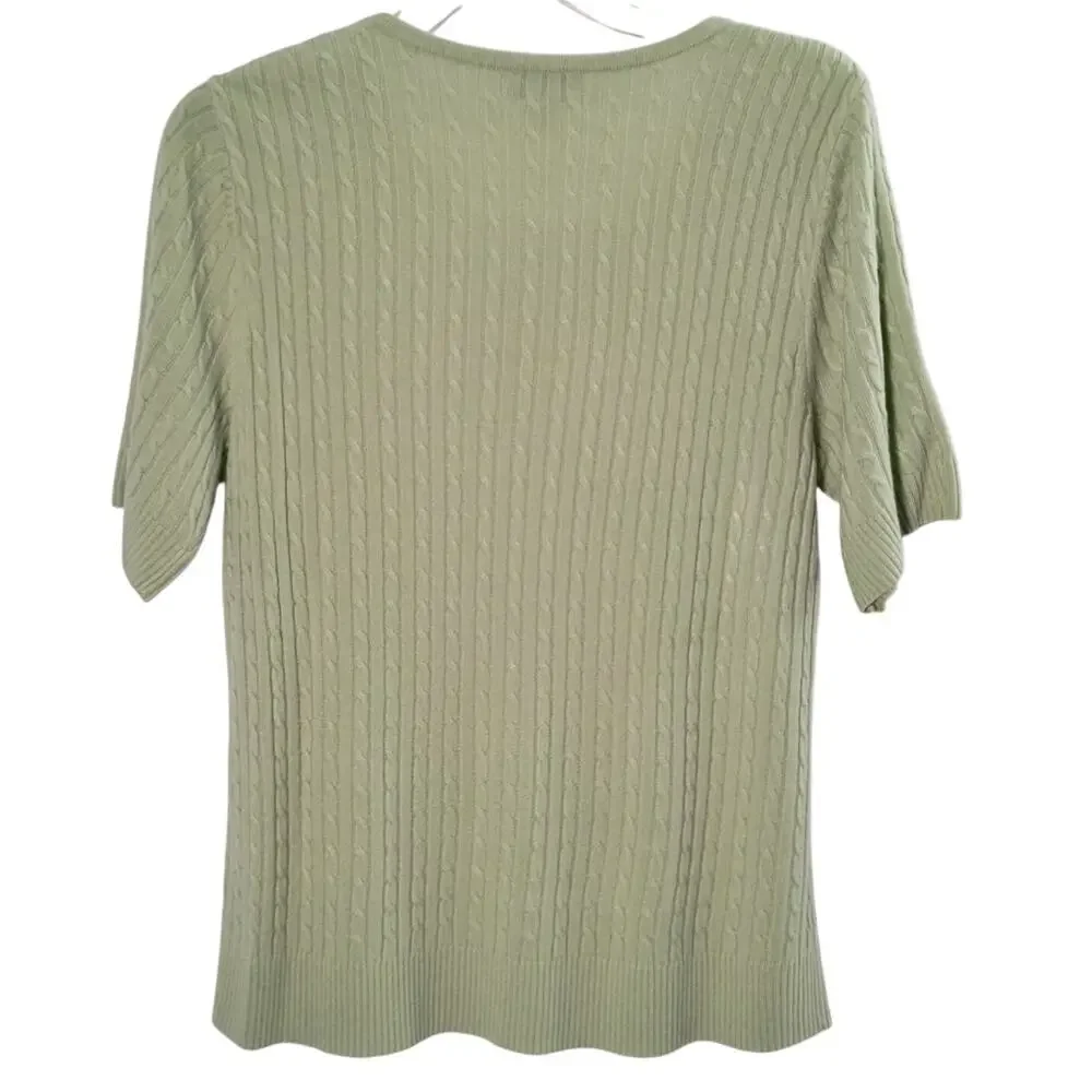 Appleseed's Pullover Sweater Top Women's Size L Green Short Sleeve Knit - Picture 3 of 11